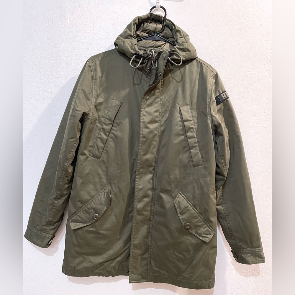 REPLAY Women Army Green Padded Hooded Zipped Snap Jacket Size Small